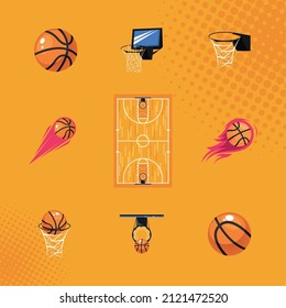 nine basketball sport set icons
