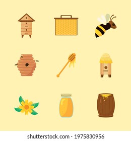 nine beekeeping activity set icons