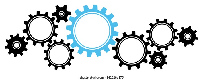 Nine Big And Little Gears Border Graphics Black And Blue Horizontal