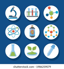 nine bio technology set icons