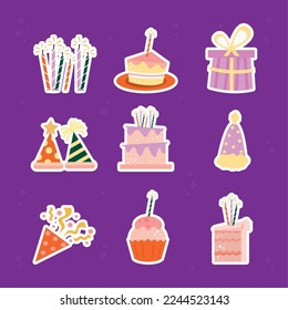 nine birthday celebration set icons