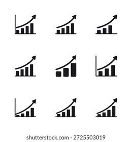 Gráfico de nueve barras negras con flechas de tendencia al alza