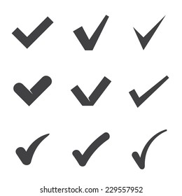 Nine black check mark icons. Vector illustration