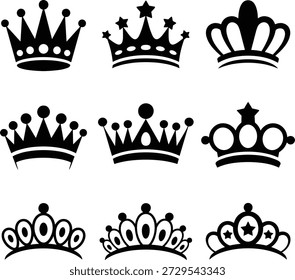 Nove coroas pretas com fundo branco diferente