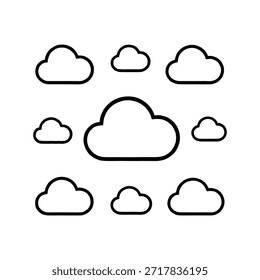 Nove formas de nuvens de contorno preto em branco fundo nuvens símbolo