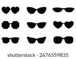 Nine Black Silhouettes of Assorted Sunglasses eyewear