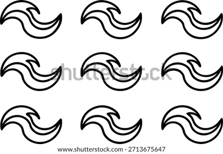 Nine black stylized wave in a 3x3 grid symbol water