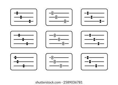 Nine black and white adjustable sliders for controls.