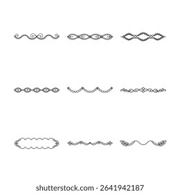 Nine black and white decorative dividers and borders with intricate patterns and designs.