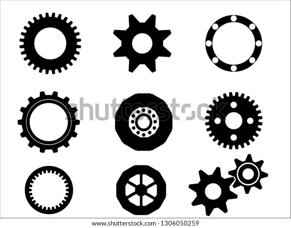 Nine Black White Gears On White Stock Vector (Royalty Free) 1306050259 ...