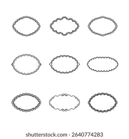Nine black and white scalloped frames with dotted and wavy edges.