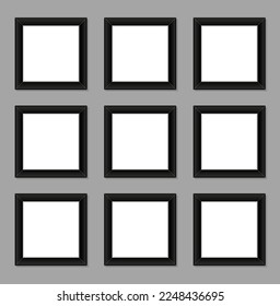 Nine blank photo frames mock up set.