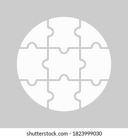 Nine blank puzzle pieces. Puzzle for web, information or presentation design, infographics. White puzzle on gray background. Vector illustration
