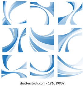 Nine blue wavy elements on a white background