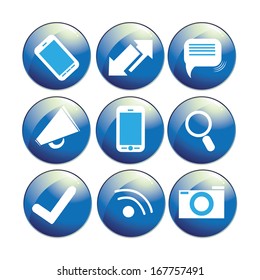 nine blue and white icons for web and chats