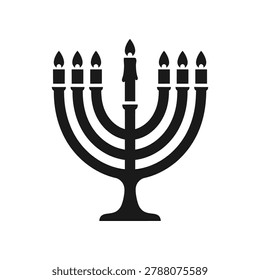 Nine branch candelabrum illuminated with a central candle glowing brightly