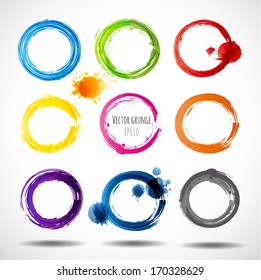 Nine bright  watercolor circles. Vector illustration. 
