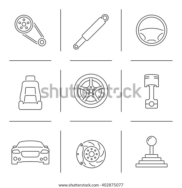 Nine car parts Outline\
web icons set