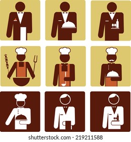 nine chef and waiter icons . vector illustration