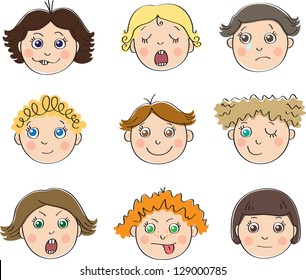 Nine Childrens Faces Different Moods Stock Vector (Royalty Free ...