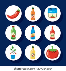 nine chili sauce set icons