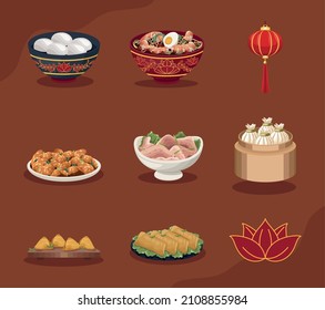 nine chinese food set dishes