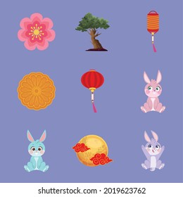 nine chinese moon festival icons