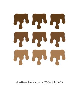 Nove formas de gotejamento de chocolate em vários tons de marrom