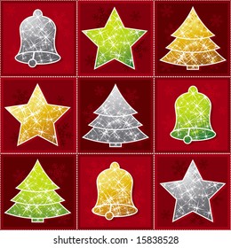 nine  christmas toy over red background, vector