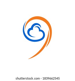 Nine cloud logo. number 9 and cloud with flat logo concept