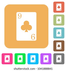 Nine of clubs card flat icons on rounded square vivid color backgrounds.