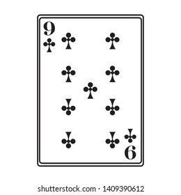 nine of clubs card icon cartoon black and white vector illustration graphic design