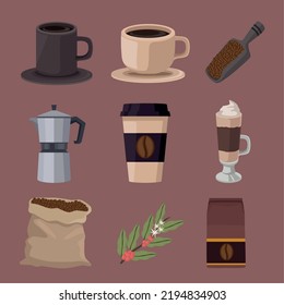 nine coffee drink set icons