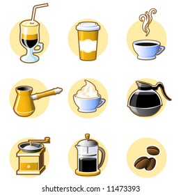 Nine coffee icons -  coffee-beans, cuo and other