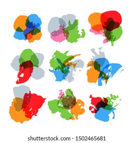 Nine color watercolor paint stains vector set