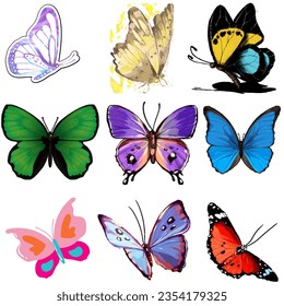 Nine colored butterfly type design 