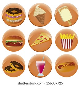 nine colored icons of fast food for menu design