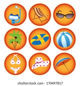 nine colored icons with items for this summer