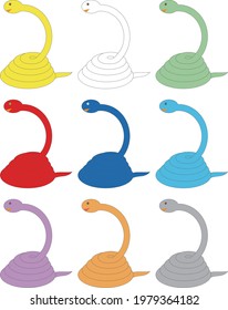 Nine colored snakes coiling themselves