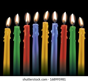 Nine Colorful Candles isolated on black. AI10 eps file has radial and gradient mesh objects.