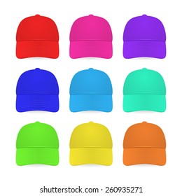 Nine colorful caps isolated on white. Vector EPS10 illustration. 