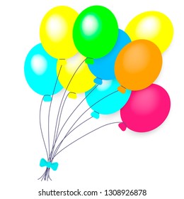 Nine colorful flying balloons. Vector illustration isolated on white background.