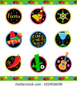 Nine colorful Mexican celebration icons. Eps10