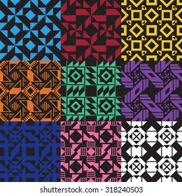 nine colors geometric seamless patterns