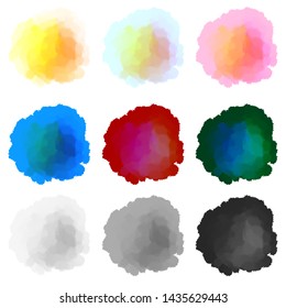 Nine colors watercolor paint stains vector backgrounds set