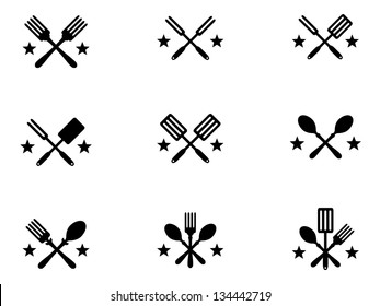 Nine Crossing Cooking Icons with Stars for Menus.