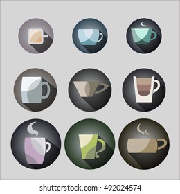 Nine cups with diamond's texture on circle background with shadow