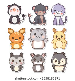 Nine cute animal stickers feature various adorable creatures.