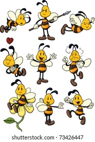 Nine cute cartoon honeybees. All in separate layers for easy editing.