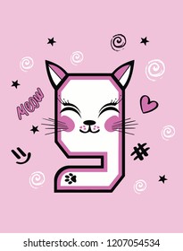 nine cute cat face vector design